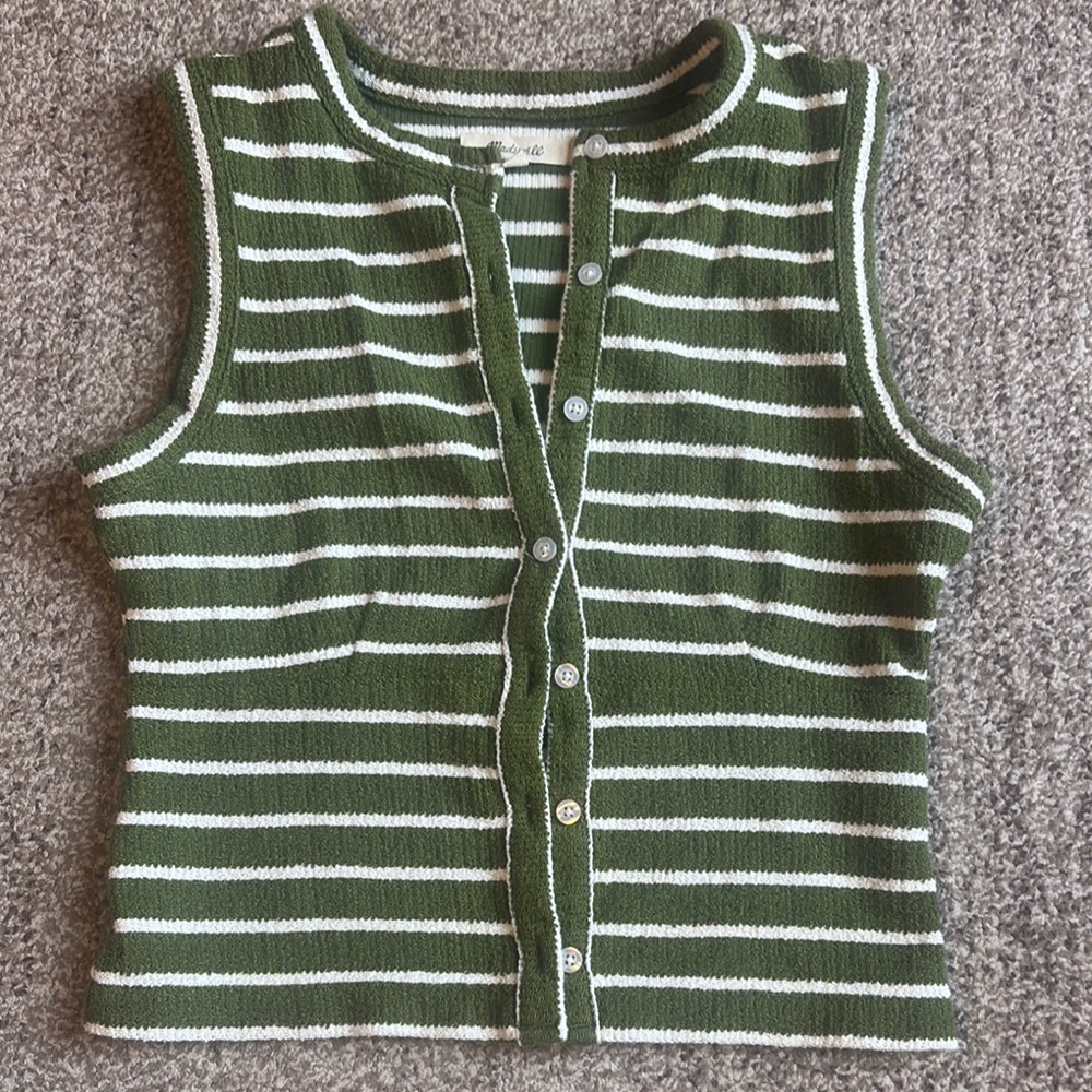 Madewell Green and White Nautical Striped Crop Top